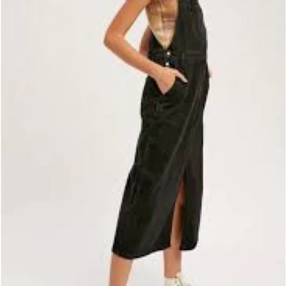 Listicle Black Denim Overall Midi Dress - Picture 3 of 7